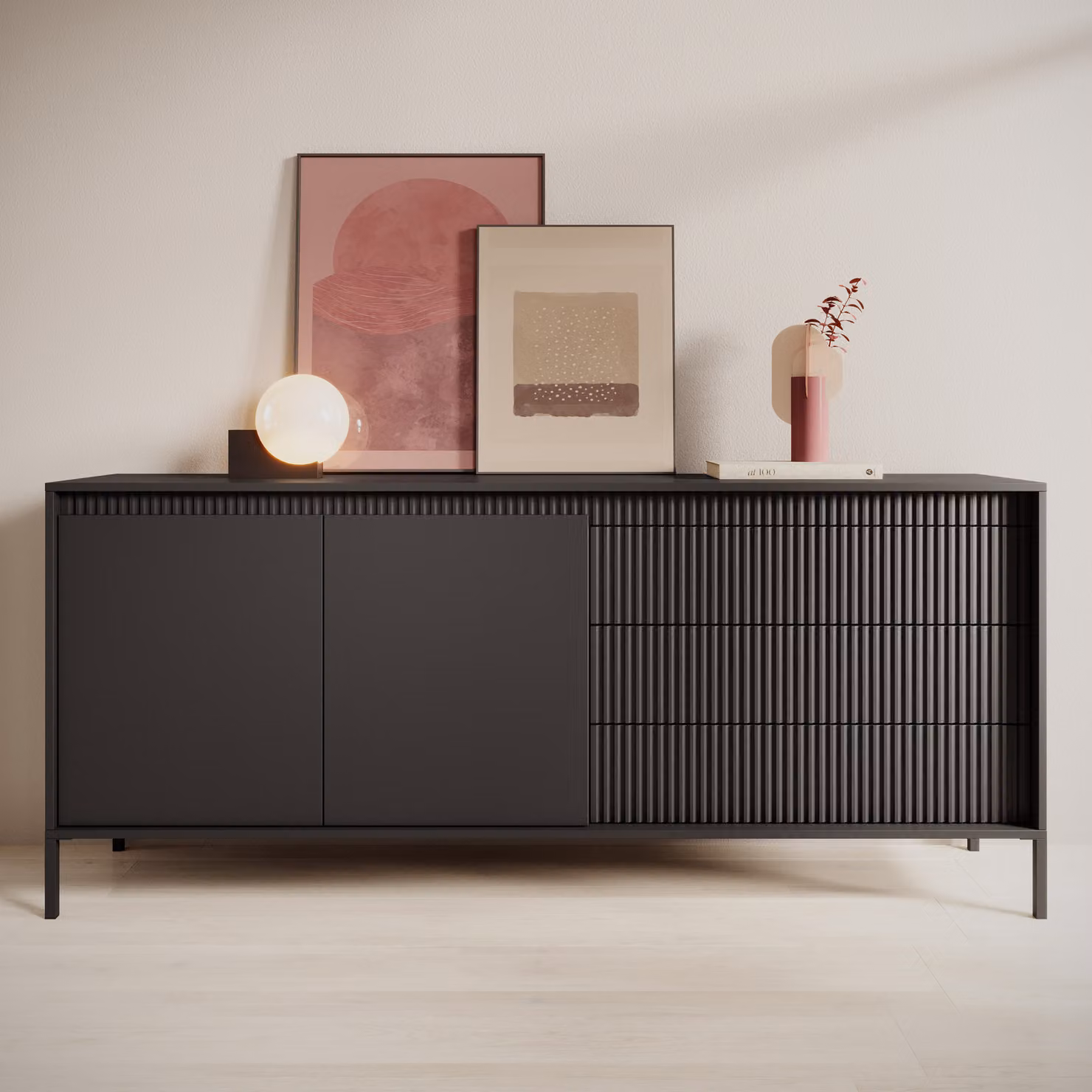 AX LIVING Trentinis 187 2T3S Comò grande nero, larghezza 187,1 cm