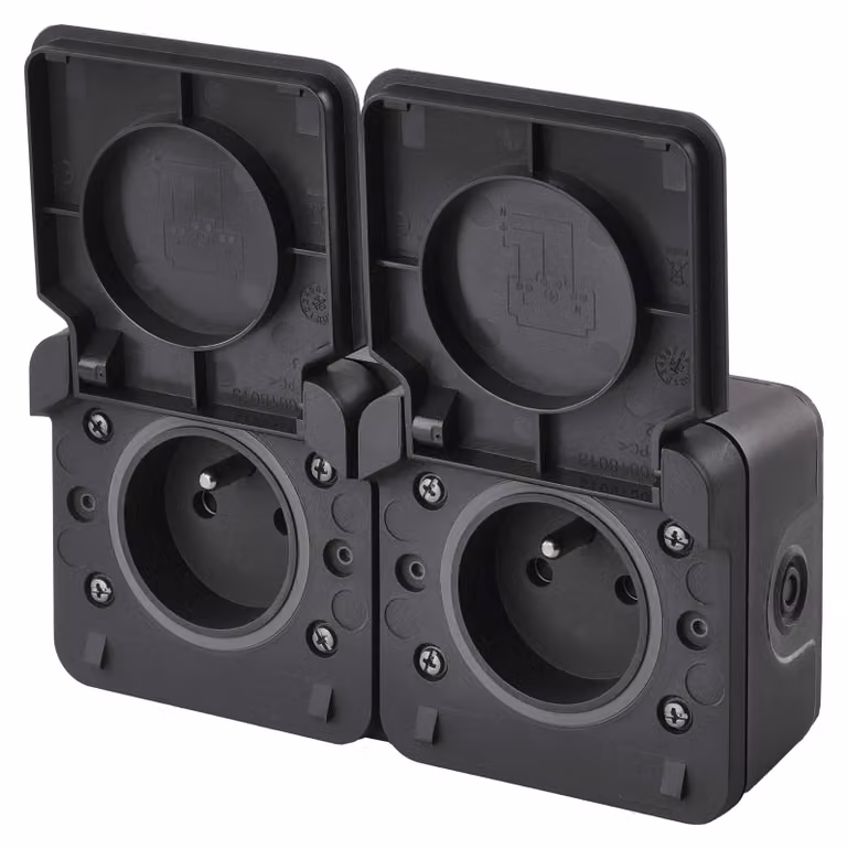EMOS Grigio presa doppia impermeabile IP55 D730421