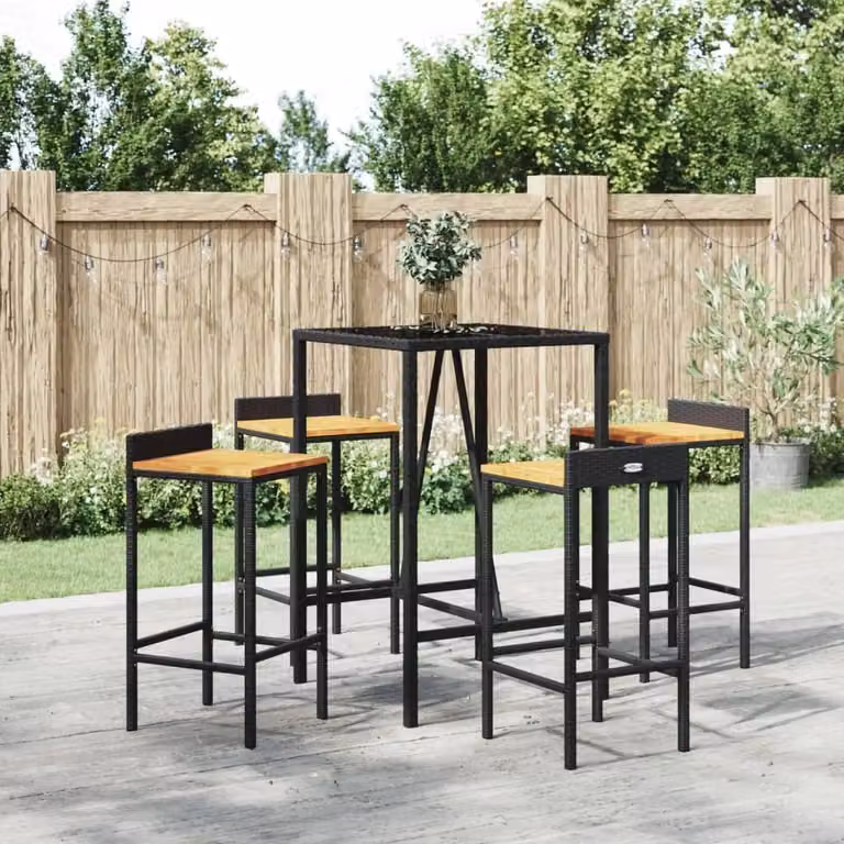 Maison Exclusive - Set da bar da giardino 5 pezzi in polyrattan nero e legno massello di acacia
