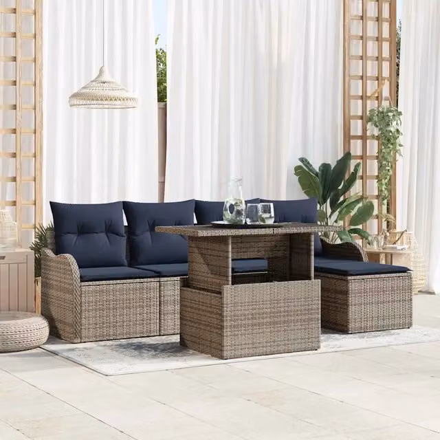 Set da giardino vidaXL in polyrattan grigio con tavolo in vetro per esterno – 1