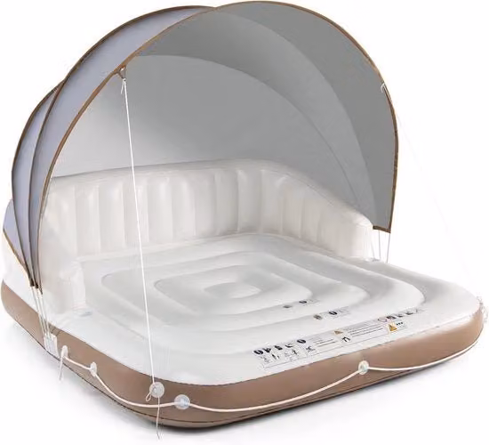 Letto solare - Piscina solare - Letto gonfiabile - Matraccia per piscina con schienale - Letto per piscina per adulti - Letto gonfiabile galleggiante - Galleggiante per piscina - Ombrellone gonfiabile - Letto gonfiabile con becherholder -