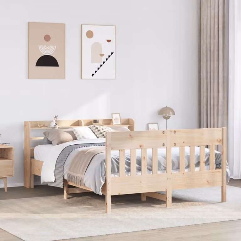 Letto in legno massello di pino vidaXL marrone con ripiani laterali 150 x 200 cm