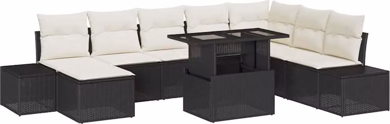 Set Divano da Giardino con archiviazione 9 pcs Nero Poly Rattan