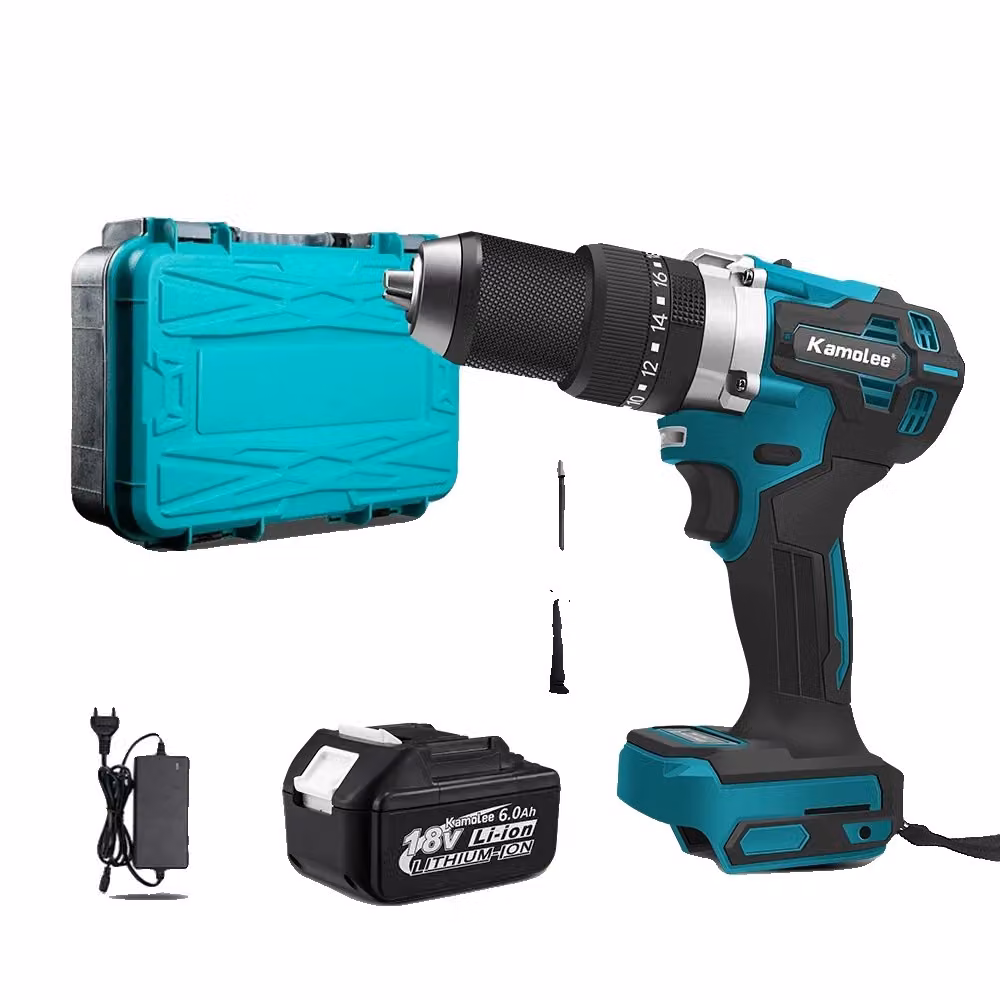 Trapano a percussione elettrico senza spazzole, alimentazione a 18 V, coppia di 650 Nm, 1 batteria da 6,0 Ah in plastica, UE