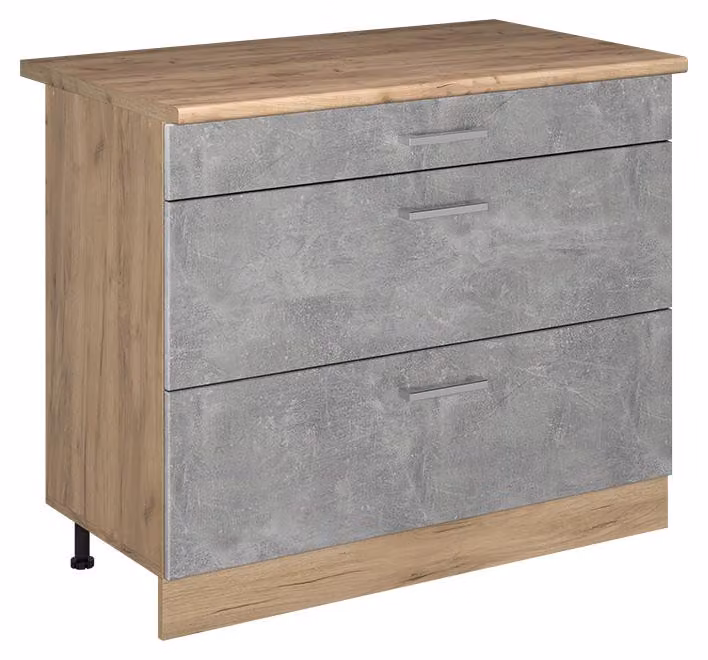 Mobiletto base per cucina Vicco R-Line Calcestruzzo/Rovere dorato 100 cm piano di lavoro Rovere dorato, Model 71615