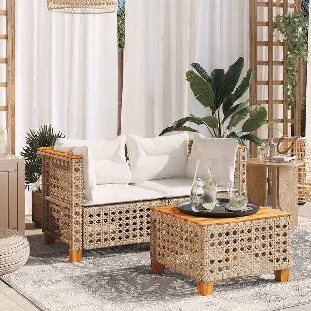 Divano Angolare da Giardino vidaXL in Polyrattan e Legno di Acacia con Cuscini Beige e Coperture Rimovibili