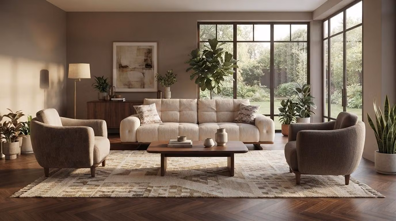 Modernes Weißes 3-Sitzer Sofa Set mit 2 Sesseln Wohnzimmer Stoff