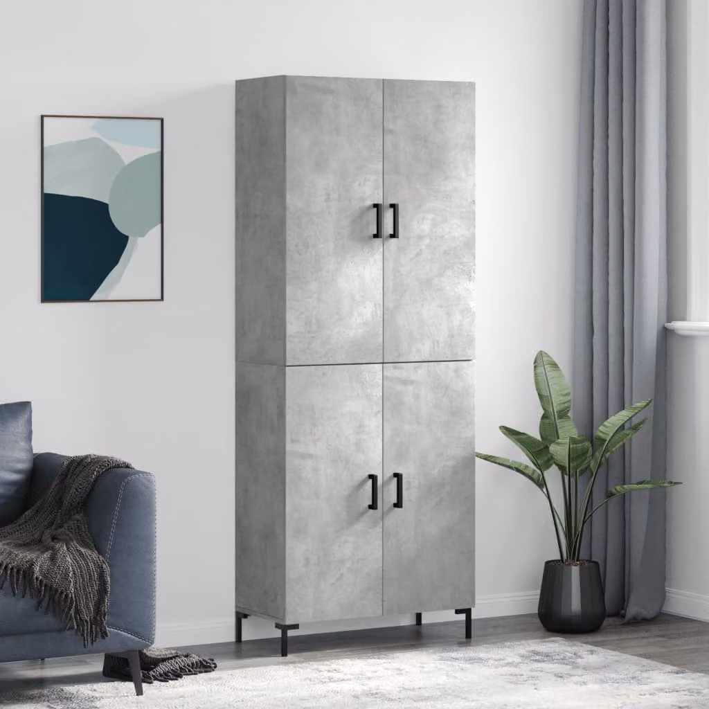 Credenza moderna vidaXL in legno e metallo grigio, L: 69,5 cm, P: 34 cm, H: 180 cm