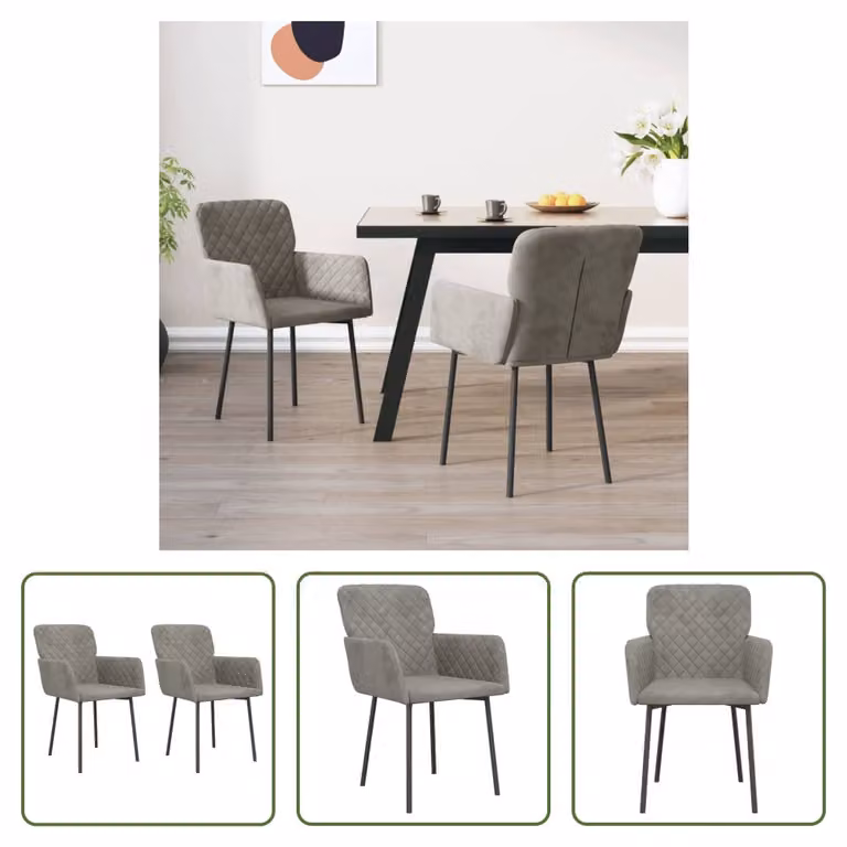 The Living Store sedie da pranzo 2 pz. Velluto grigio chiaro