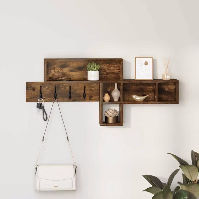 vidaXL Appendiabiti a muro moderno in legno Rovere fumé, L 100 x P 12 x H 43,5 cm
