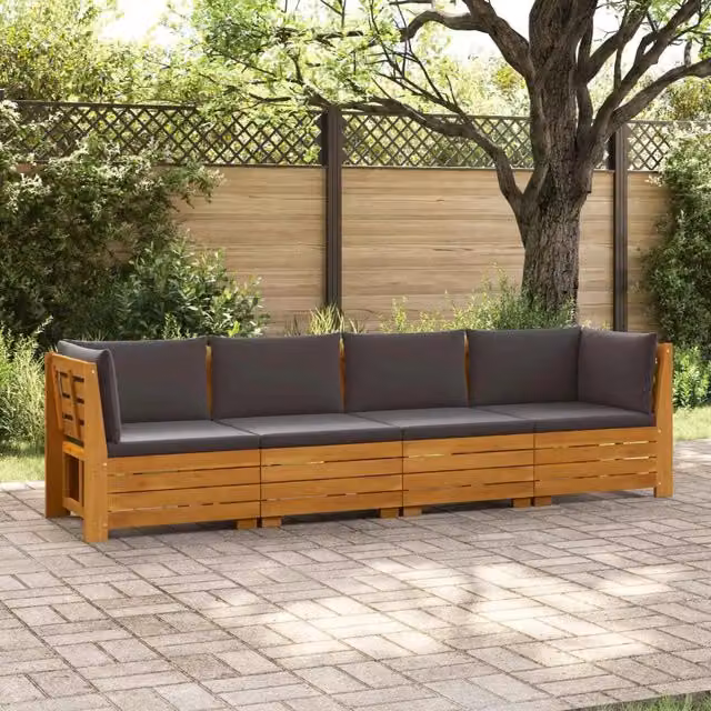 Set di 4 divani da esterno a L vidaXL in legno di acacia massello marrone con cuscini inclusi e rivestimenti rimovibili