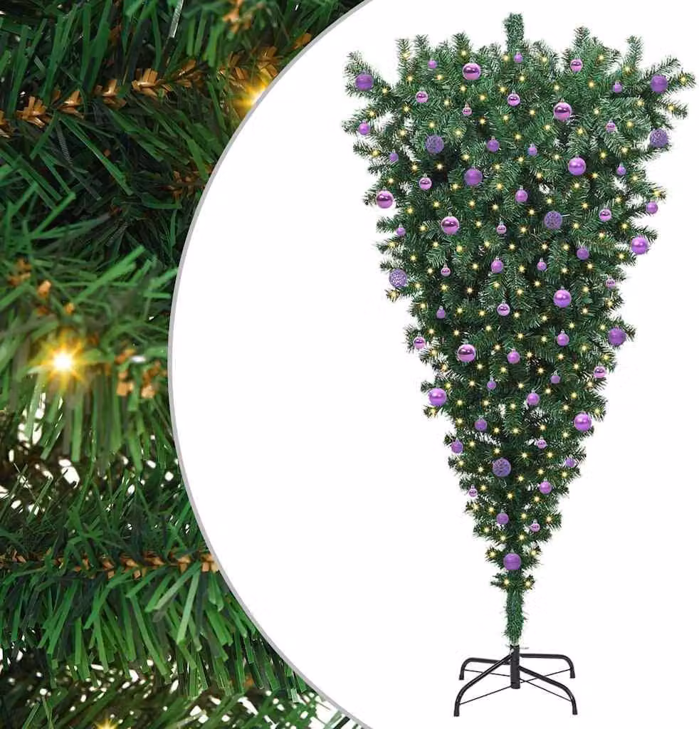 Albero di Natale artificiale pre-illuminato capovolto con set di palline