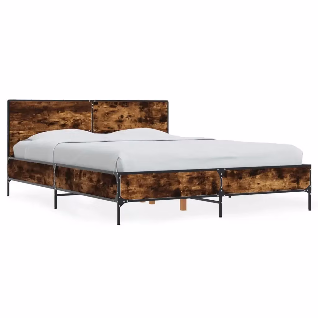 Letto Giroletto vidaXL in Rovere Fumo e Metallo, L: 138 cm, P: 193 cm, H: 80 cm – 2