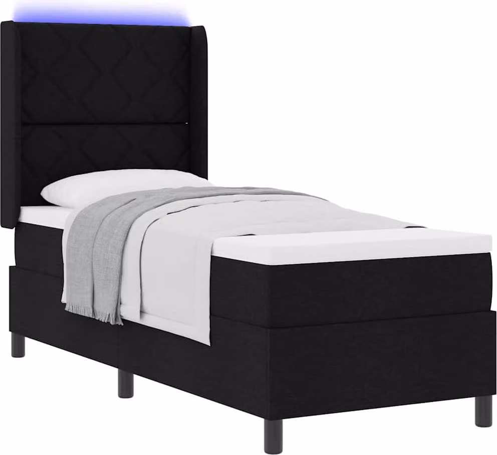 Letto a Sorgente LED con materasso Nero 80 x 200 cm Tessuto