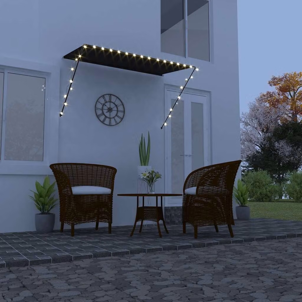 vidaXL Tenda da Sole Retrattile con LED in Poliestere e Acciaio, Antracite, L 250 cm x P 150 cm
