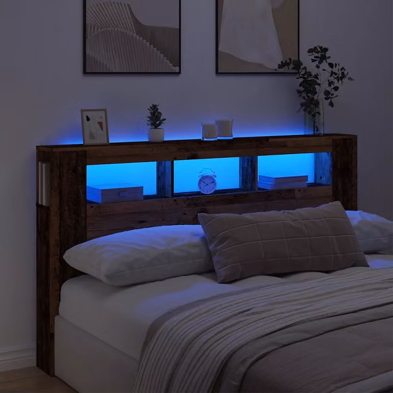 Testiera Letto con LED e Ripiano vidaXL in Legno Antico Marrone L: 180 cm, P: 18,5 cm, H: 103,5 cm
