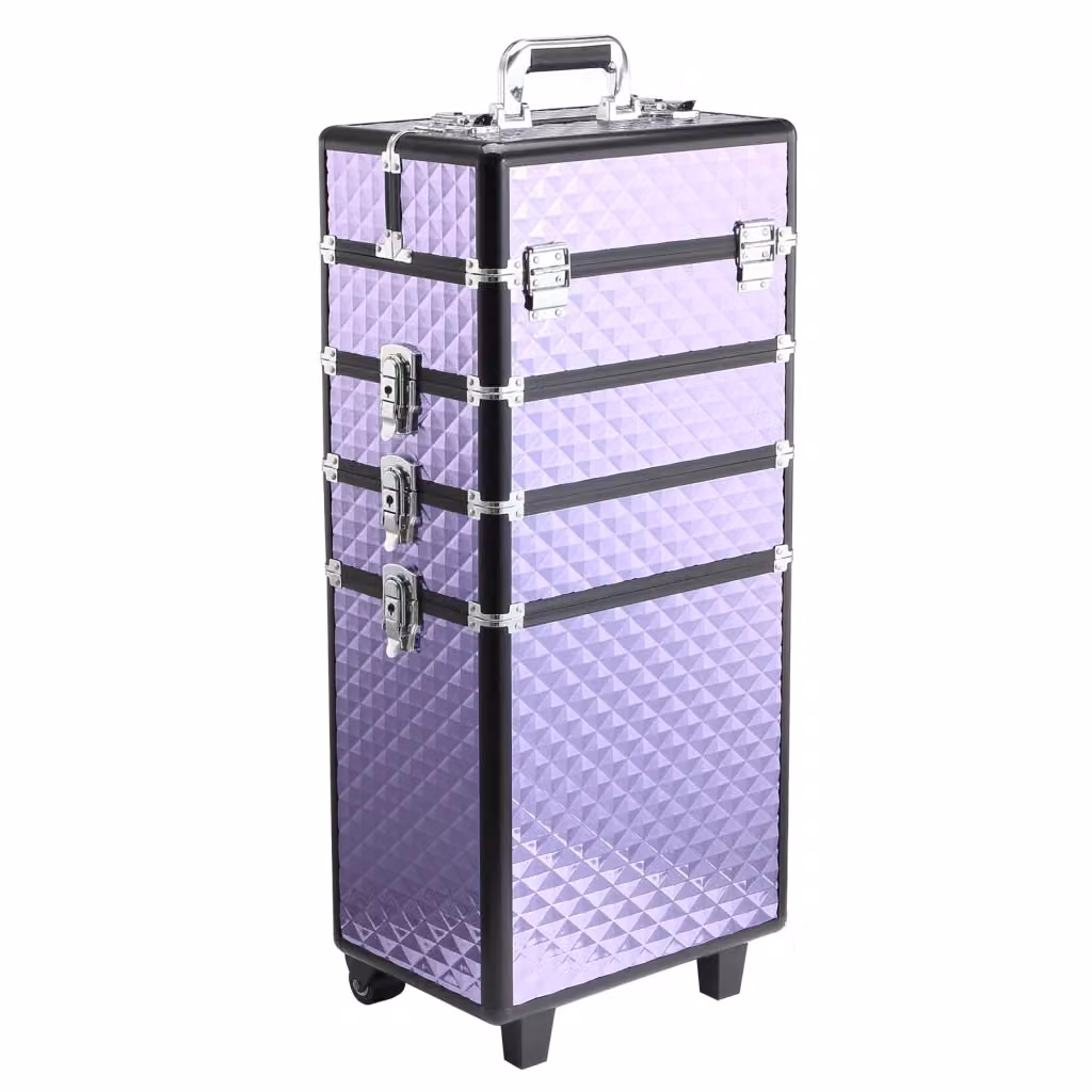 Trolley Portatrucchi Professionale Zephmum con Ruote e Ripiani Viola L: 33.5 cm, P: 23 cm, H: 76/95.5 cm – 2