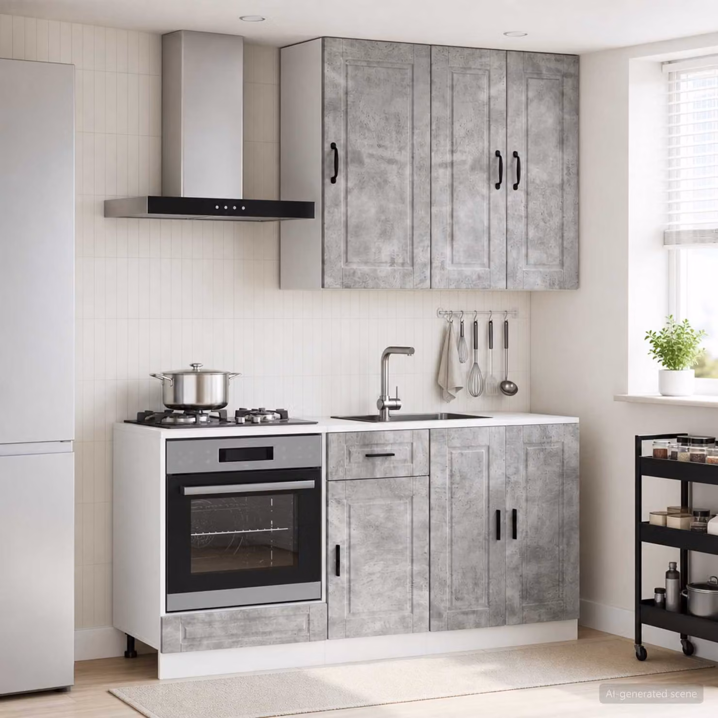 Unità cucina moderna vidaXL PORTO composta da 5 pezzi in grigio cemento e legno ingegnerizzato L/P/H: 86,3 x 60,0 x 81,5 cm