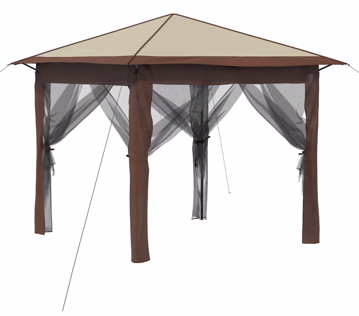 Gazebo con 4 pareti, dimensioni 2,6 x 2,6 metri, colore crema e marrone