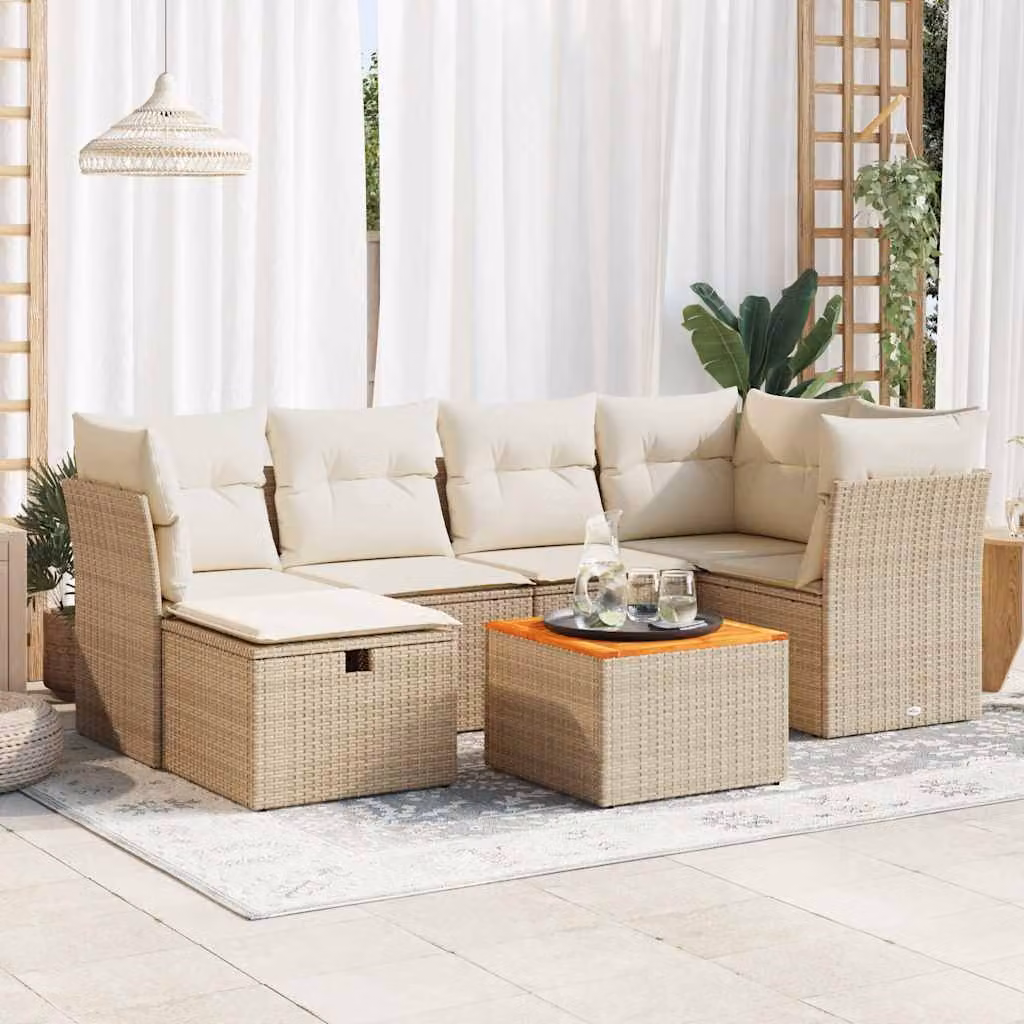 Maison Exclusive - Set da giardino 7 pezzi con cuscini Beige Poly Rattan