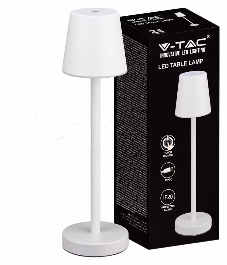 V-TAC Lampada LED da Tavolo 3W ricaricabile a batteria colore bianco USB C Touch Dimmerabile 4000K luce tavolo ristorante da interno IP20 - 10192