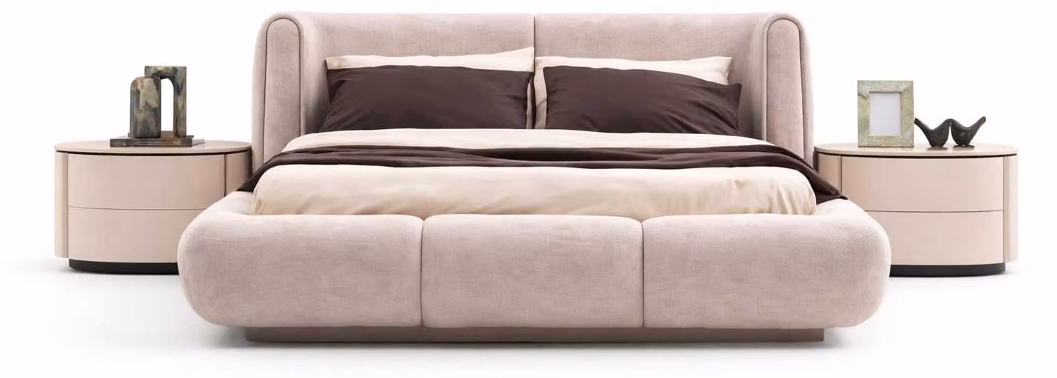 Set completo per camera da letto: letto moderno, 2 comodini di design, beige