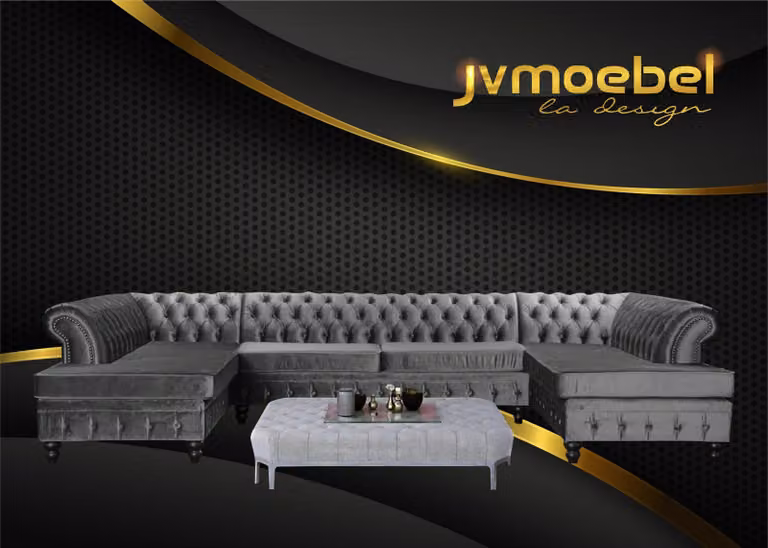 Chesterfield Samt Ecksofa U-Form Wohnlandschaft Polsterecke Sofa Couch Sofas