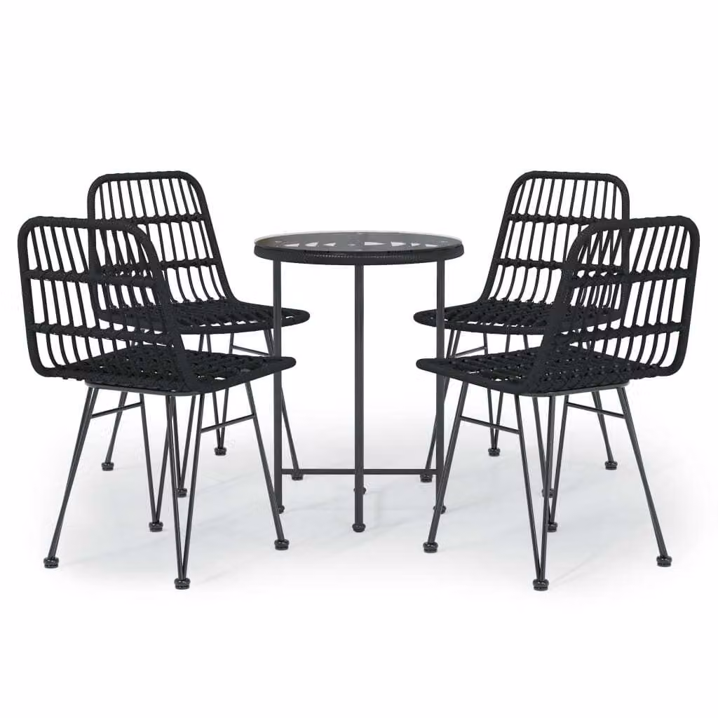 Set da Pranzo da Giardino 5 pz Nero in Polyrattan