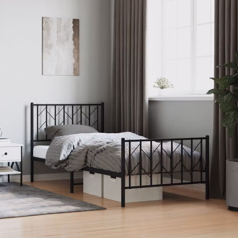 vidaXL Giroletto in metallo nero con testiera e pediera, L/P/H: 90 x 200 x 105 cm