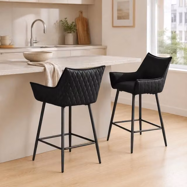 Set da 2 pezzi di sgabelli bar REDOM in stile moderno con seduta in ecopelle e struttura in metallo, colore antracite, L: 51 cm, P: 49 cm, H: 90 cm