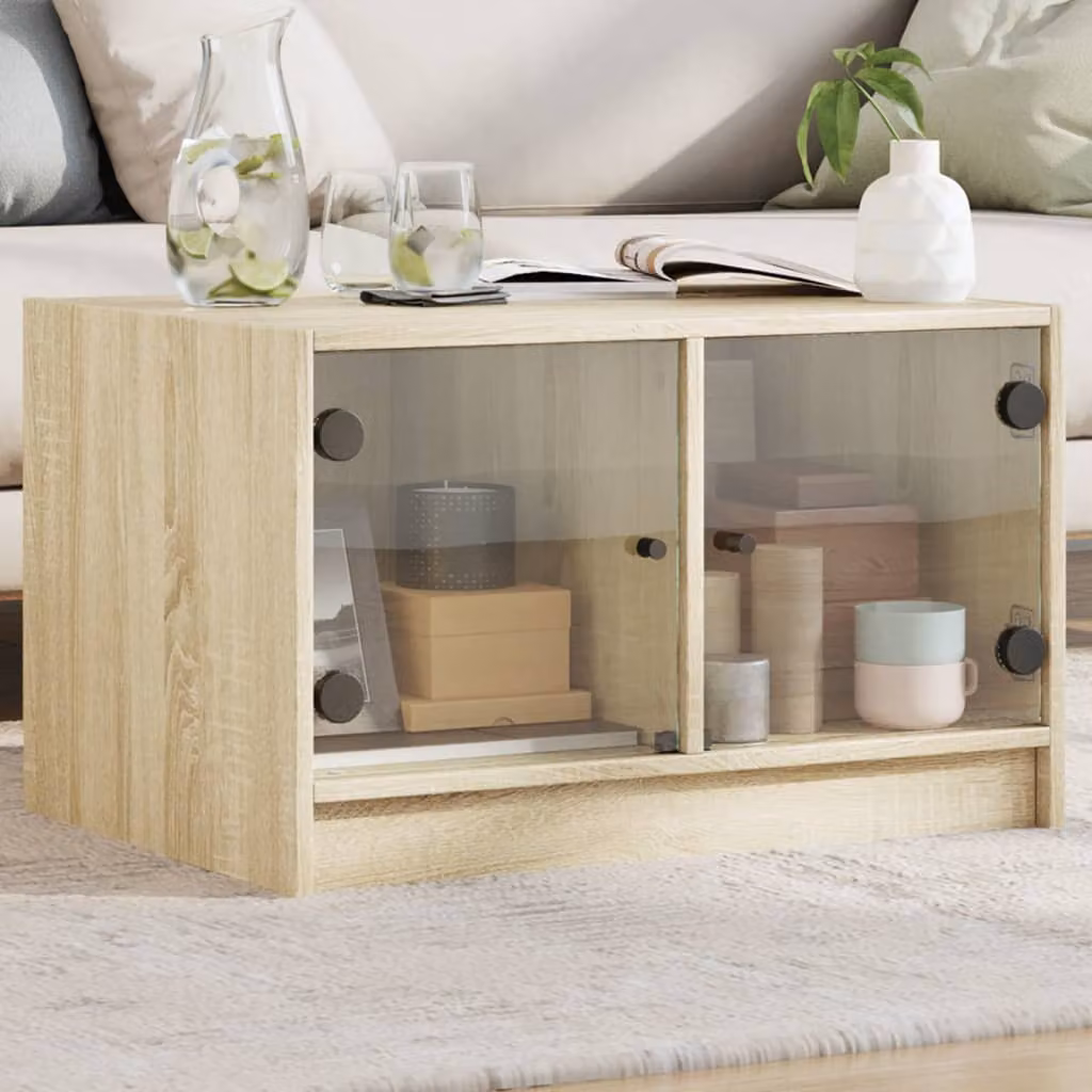 vidaXL Tavolino da Salotto Moderno con Ante in Vetro, Colore Marrone e Beige, L: 68 cm, P: 50 cm, H: 42 cm