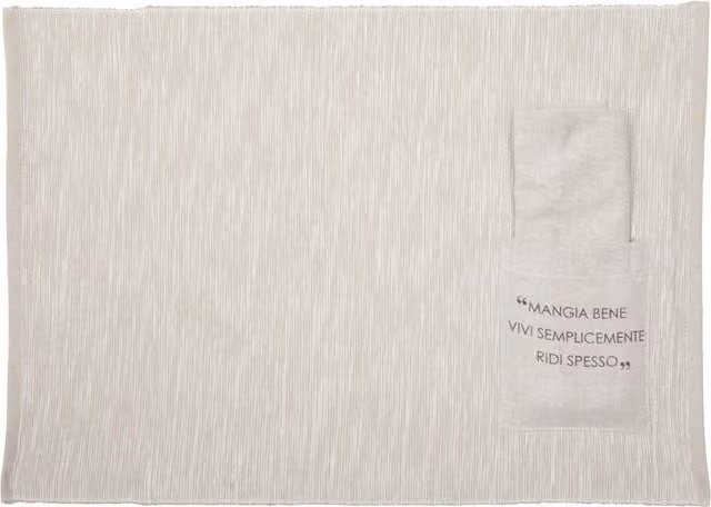 Set di tovaglietta e tovagliolo Kasanova con scritta Quotes, colore beige