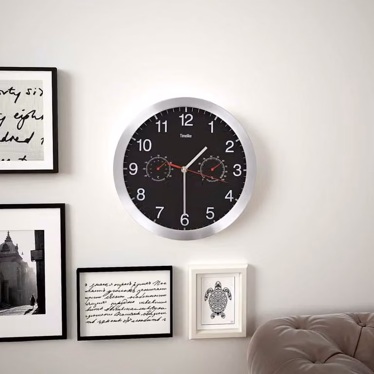Orologio da Parete al Quarzo vidaXL con Termometro e Igrometro, Nero, Diametro: 30 cm