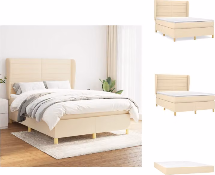 vidaXL Letto a molle con materasso crema 140x200 cm in tessuto - Letti e strutture letto