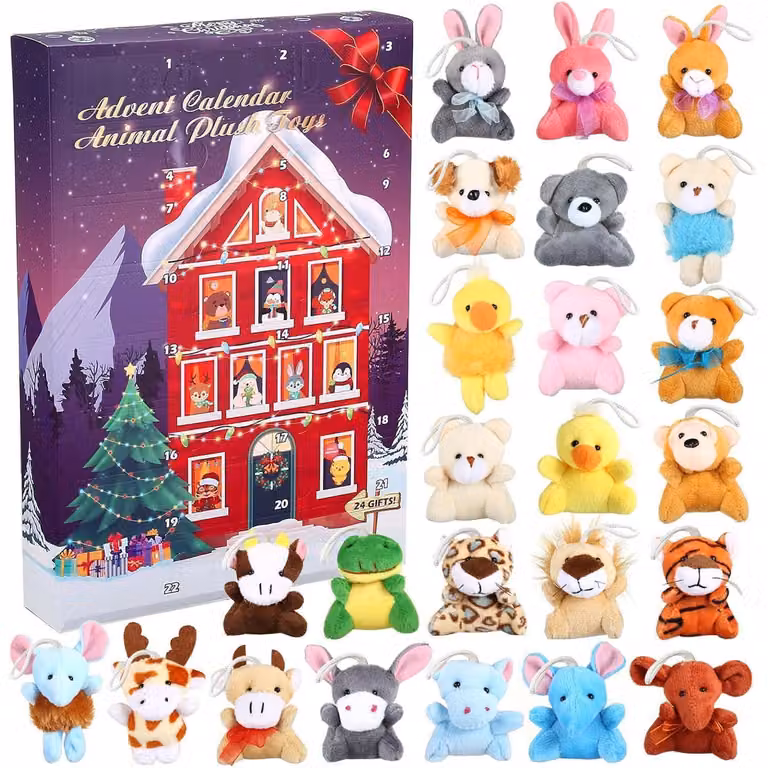 Calendario dell'Avvento 2025: 24 peluche, portachiavi, per bambini