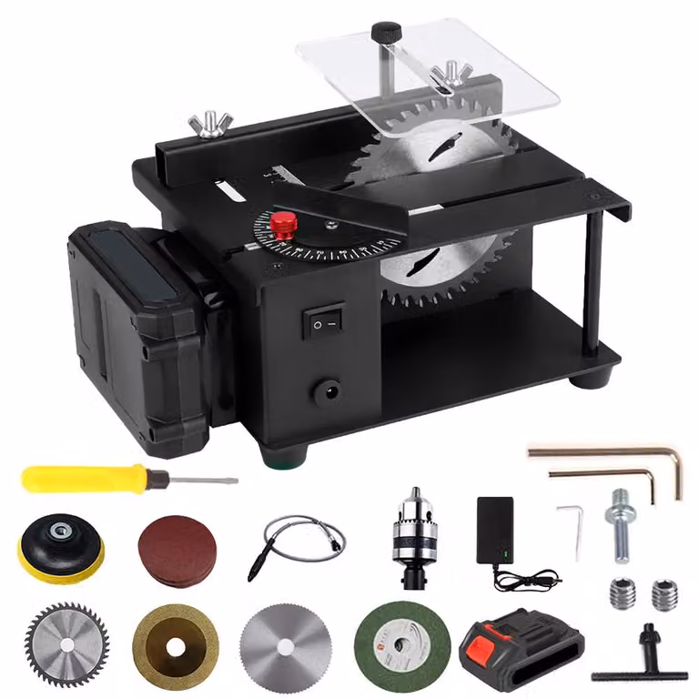 Mini sega circolare da banco - Sega circolare a batteria - 23000 giri/min - Lama da 16 mm - Portatile - Ideale per lavori in legno e modellismo - Hobby fai-da-te - Versione UE