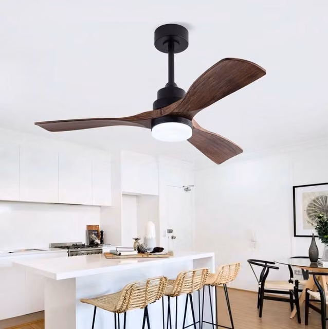 Ventilatore da soffitto MODFU con luce LED dimmerabile, telecomando e timer, nero e marrone