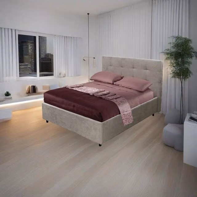 Letto una piazza e mezza con contenitore Ascoli 120x190 tessuto Enjoy colore tortora