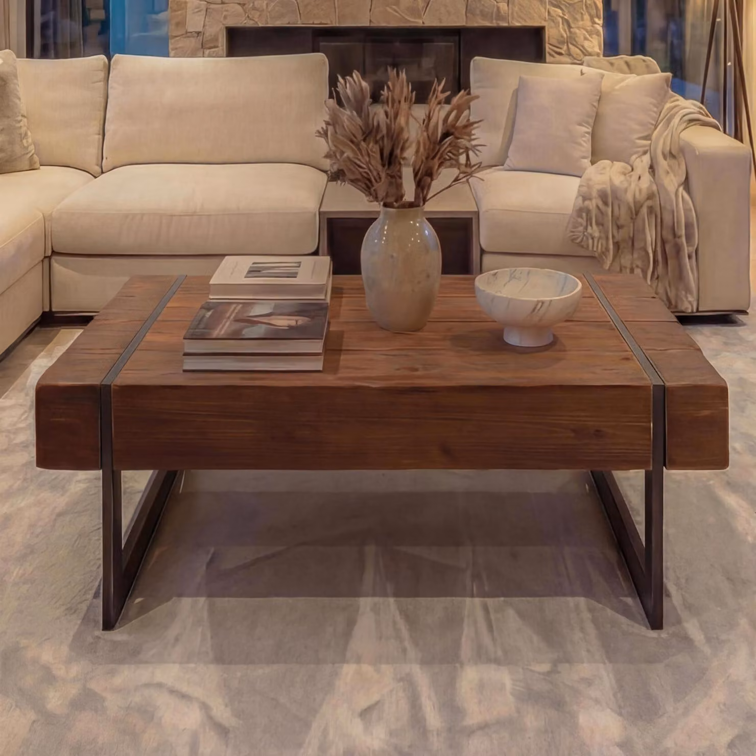 Tavolino MCW-A15a, tavolo da salotto, legno di abete massiccio rustico 40x120x60cm ~ marrone