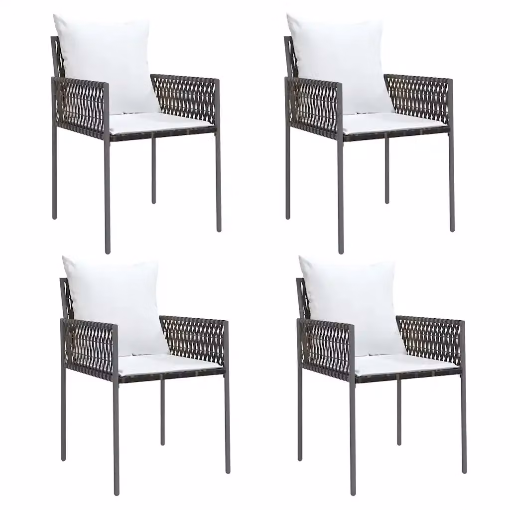 Set di 4 sedie da giardino con cuscini vidaXL in polyrattan marrone e bianco con braccioli L/P/H: 54 x 61 x 83 cm – 2