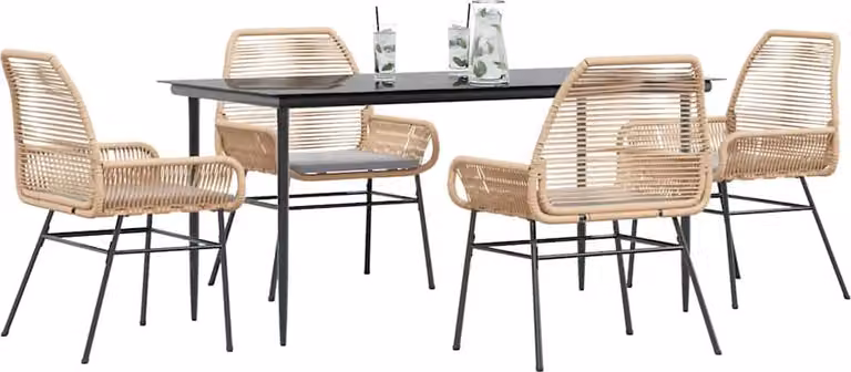 Maison Exclusive - Set da Pranzo da Giardino 5pz con Cuscini Polyrattan Vetro