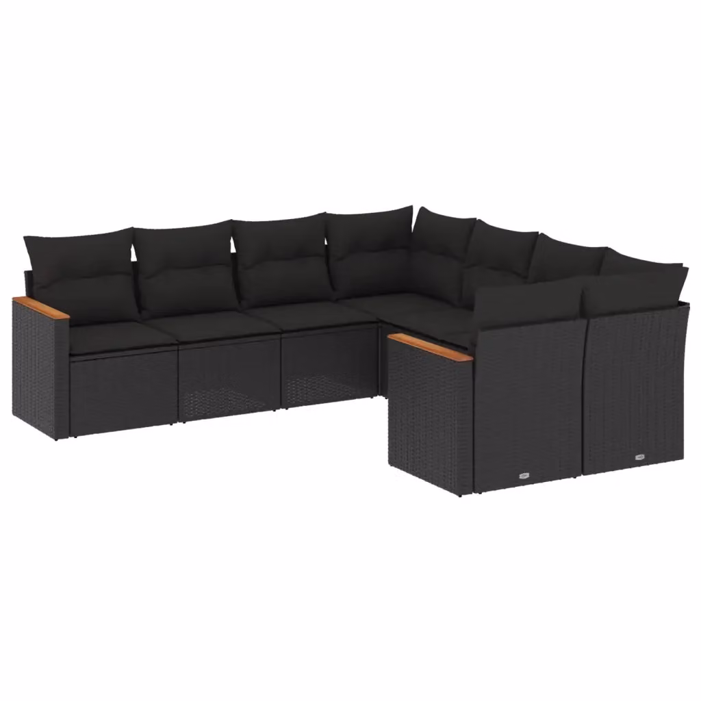 Set di Divani da Giardino a Forma di L vidaXL con 8 Cuscini Neri in Polyrattan e Struttura in Metallo – 2