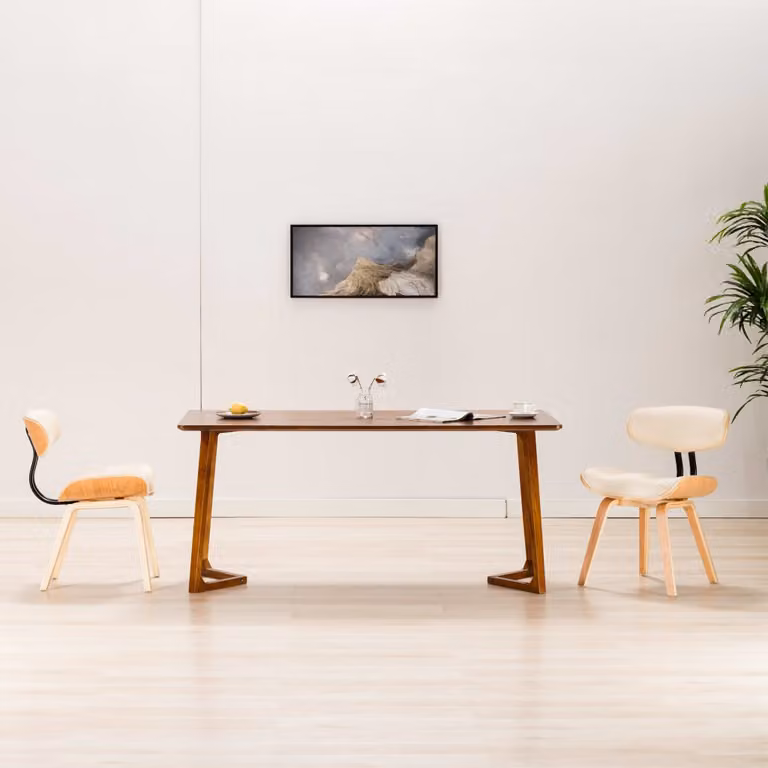 The Living Store Sedie da pranzo 2 pz. Legno curvo crema e Similcuoio