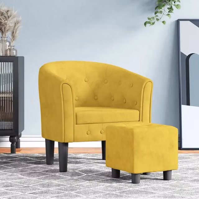 Divano Sedia-Poltrona Cabriolet con Poggiapiedi in Velluto Giallo Design Moderno – 1