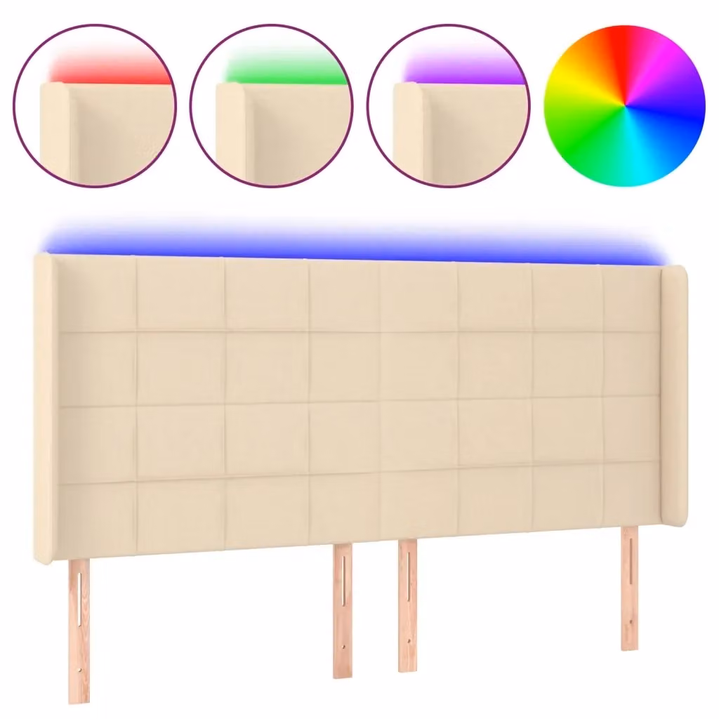 Testiera con LED e porta USB vidaXL in tessuto beige L: 183 cm, P: 16 cm, H: 118/128 cm – 2