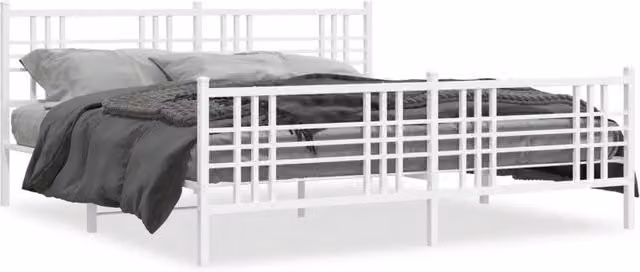Letto matrimoniale con testiera e pediera in metallo bianco L: 198 cm, P: 151 cm, H: 207 cm – 1