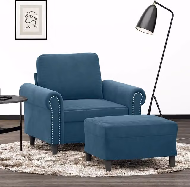 Divano Sedia-Poltrona con Poggiapiedi Blu 60 cm in Velluto 626174