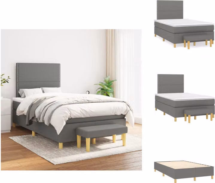 vidaXL Letto a molle con materasso in tessuto grigio scuro 120x200 cm - Letti e strutture letto