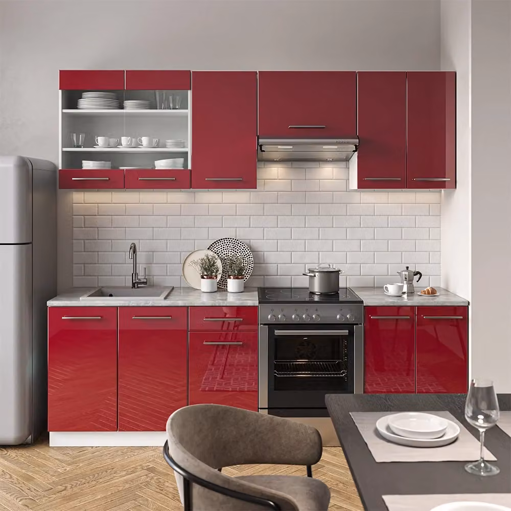 Cucina componibile moderna Fame-Line Vicco Bordeaux lucido e Bianco, L: 240 cm – 2