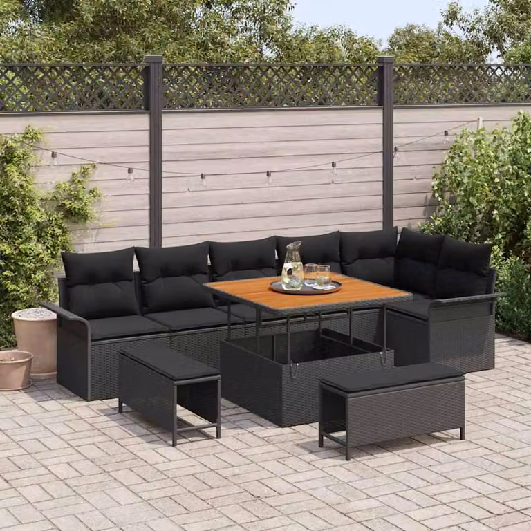 Maison Exclusive - Set da giardino composto da 9 pezzi, divano in rattan sintetico nero